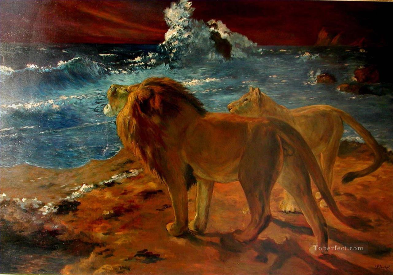 Löwen am Meer Ölgemälde